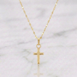 Set Cadena Flor Espejo + Dije Cruz Lisa / 1gr / 45 cm Oro Amarillo 18K