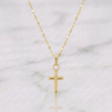Set Cadena Flor Espejo + Dije Cruz Lisa / 1gr / 45 cm Oro Amarillo 18K