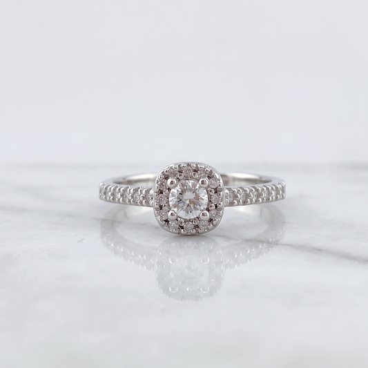 Anillo Halo Cuadrado Diamantes 2gr / T5 / Oro Blanco 18K