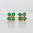 Topos Trebol Esmeraldas 75 Pts Diamantes 08 Pts 1.95gr / 7.4mm Oro Amarillo 18K %