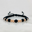 Pulsera Tejida Negra Bolas Lisas 8 Und / 5Mm Oro Rosa 18K