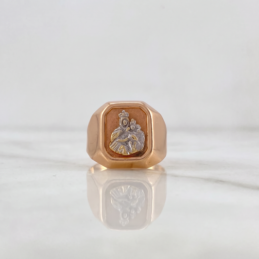 Anillo Sello Virgen del Carmen 3.9gr / T9 1/4 / Dos Oros Blanco Rosa &