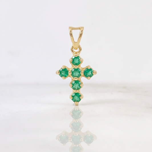 Dije Cruz Burbujas Esmeraldas 12Pts 0.5 g / 1.5 cm Oro Amarillo 18K