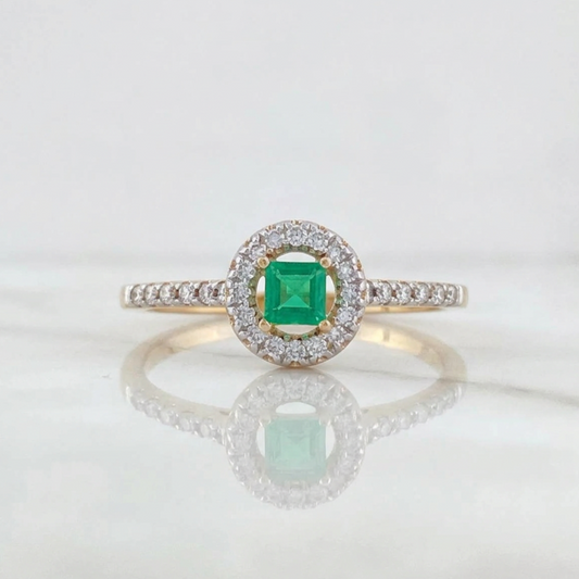 Anillo Solitario Circulo Esmeralda 19pts 2gr / T6 1/4 / Dos Oros Amarillo Blanco 18K