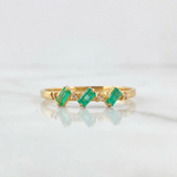 Anillo Tres Piedras Esmeraldas 15 pts Diamantes 4 pts 1gr / T6 1/4 / Oro Amarillo 18K