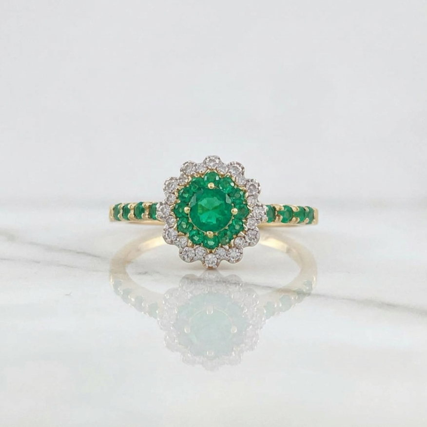 Anillo Esmeraldas 56 Pts Diamante 17 Pts 3.85gr / T6 1/4 / / Dos Oros Amarillo Blanco 18K