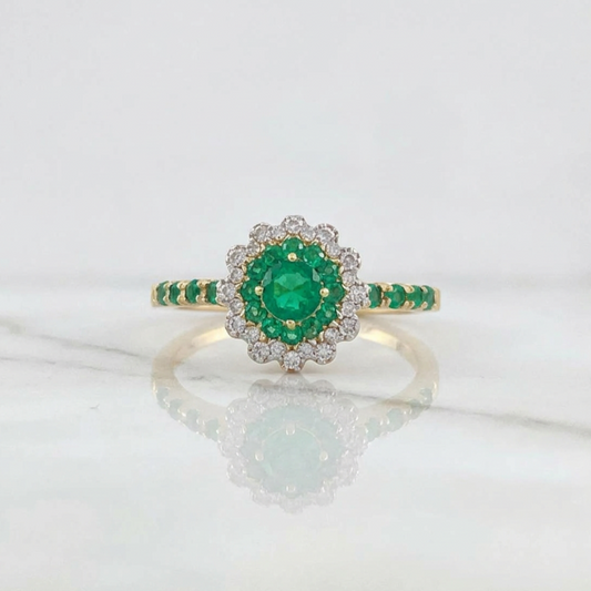 Anillo Esmeraldas 56 Pts Diamante 17 Pts 3.85gr / T6 1/4 / / Dos Oros Amarillo Blanco 18K