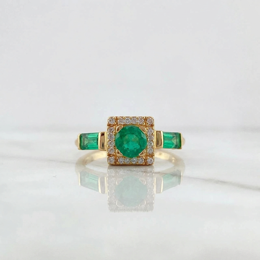 Anillo Figuras 3.3gr / T6 1/4 / Esmeraldas 43 Pts Diamantes 13 Pts Oro Amarillo 18K (Joya)