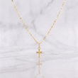 Set Cadena Flor Espejo + Dije Cruz / 1.1g / 45cm Oro Amarillo 18K