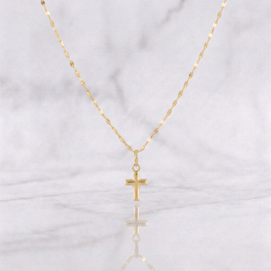 Set Cadena Flor Espejo + Dije Cruz / 1.2g / 45cm Oro Amarillo 18K