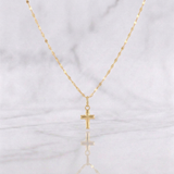 Set Cadena Flor Espejo + Dije Cruz / 1.1g / 45cm Oro Amarillo 18K