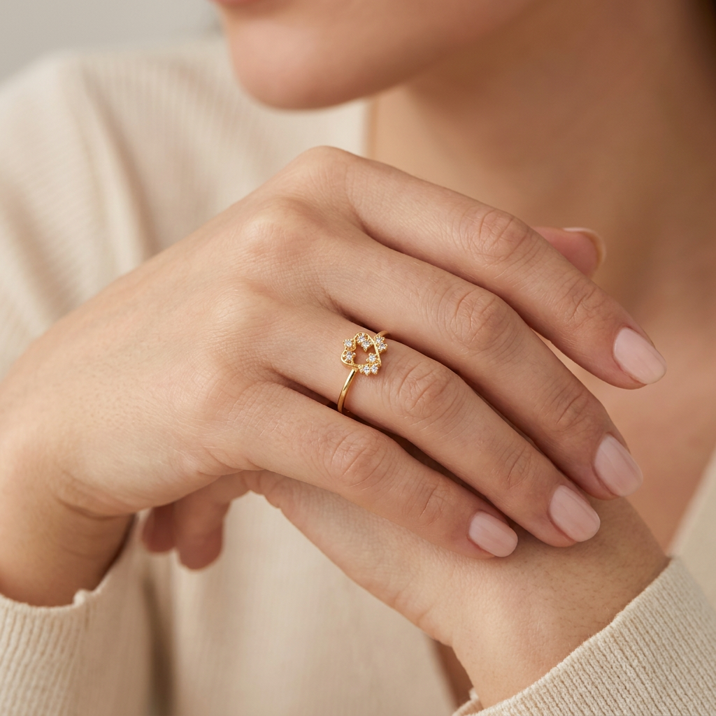 Anillo Destellos Corazón 0.95 g / T5 Oro Amarillo 18K