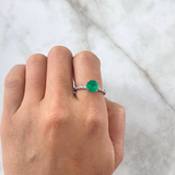 Anillo Solitario Redondo 2.25gr / T6 1/2 / Esmeralda 1.34Qts Diamantes 24pts Oro Blanco 18K (Joya)