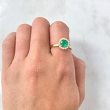 Anillo Solitario Flor Girasol Esmeralda 79pts Diamantes 16pts 3.75gr / T7 1/2 / Oro Amarillo 18K