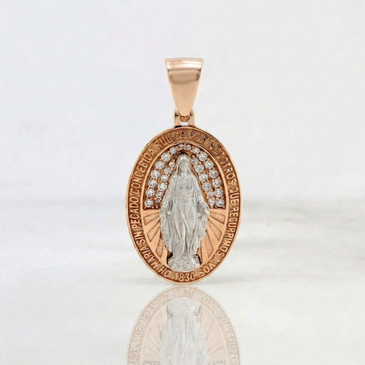 Dije Virgen Milagrosa 4.4gr / 3.2cm / Dos Oros Blanco Rosa 18K