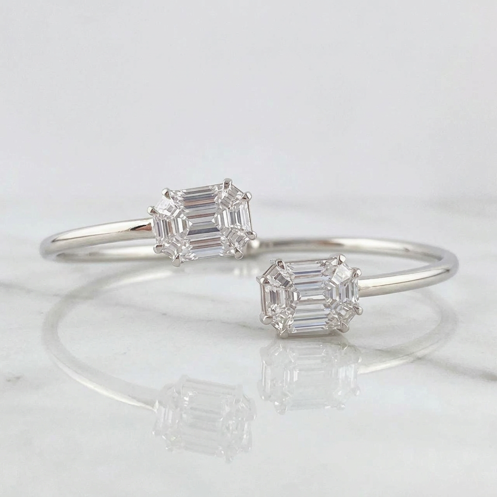 Pulso Aro Doble Cubo Diamantes 3.4qts 10g / 18.05cm / 2.95mm Oro Blanco 18K