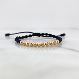 Pulsera Negra 4mm 11 Und Bolas Lisas Diamantada Oro Amarillo 18K (A.C)