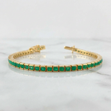 Pulso Tipo Tennis Esmeralda 5.88qts 19.15gr / 17.7cm / 4mm Oro Amarillo18K