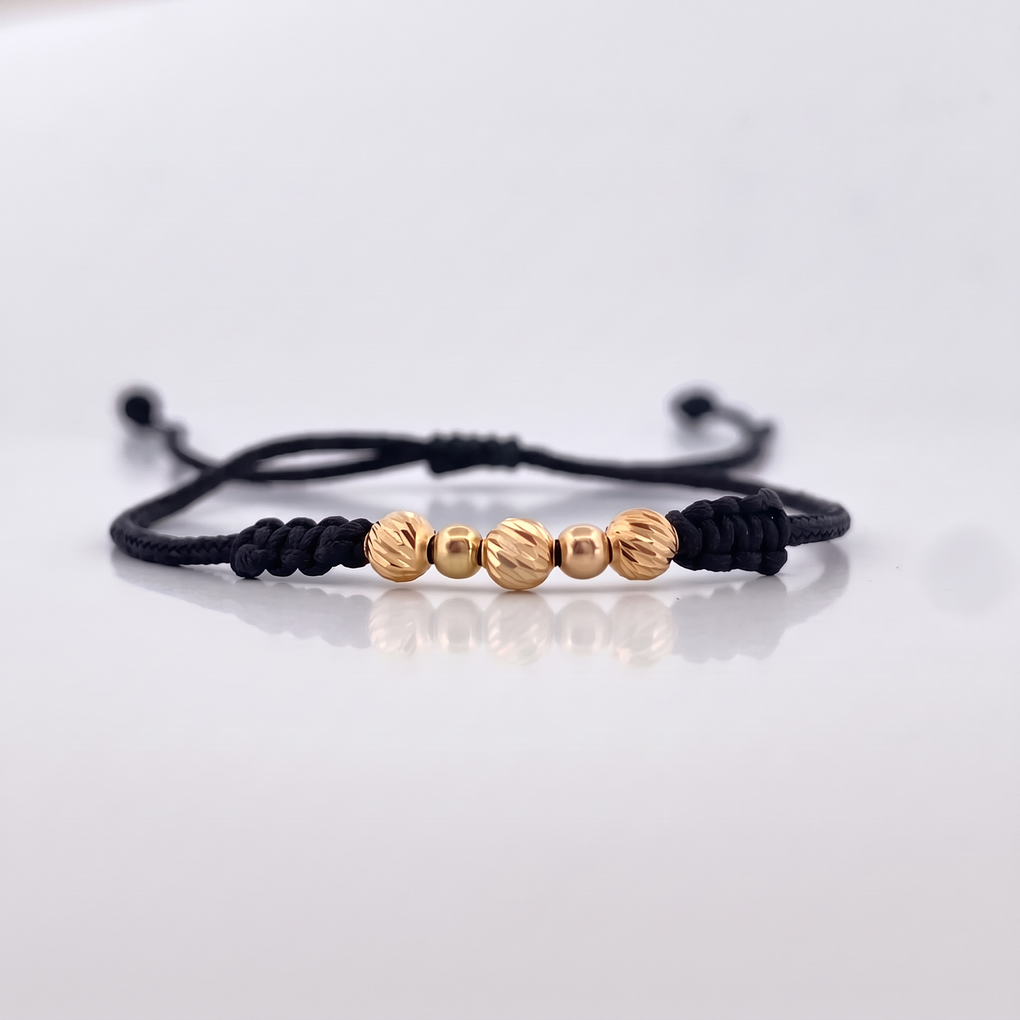 Pulsera Negra 3mm-4mm 5 Und Bolas Lisas Diamantada Oro Amarillo 18K (A.C)