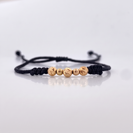 Pulsera Negra 3mm-4mm 5 Und Bolas Lisas Diamantada Oro Amarillo 18K (A.C)