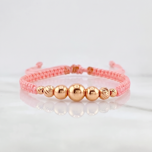 Pulsera Tejida Rosada Lisas 3 Und / 5Mm-6Mm / Diamantadas 4 Und / 3Mm-4Mm Oro Rosa 18K (A.C)
