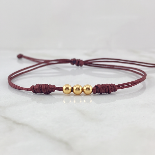Pulsera Café Bolas 3mm 3 und Lisas Oro Amarillo 18K (A.C)