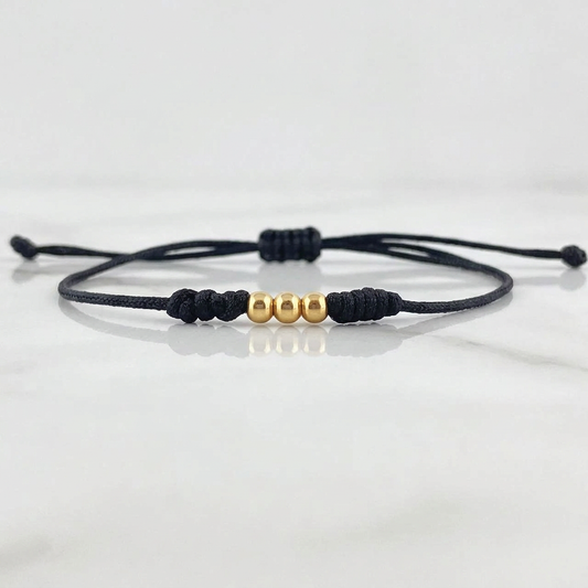 Pulsera Negra Bolas 3mm 3 Und Lisas Oro Amarillo 18K (A.C)