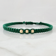 Pulsera Tejida Verde Bolas Lisas Oro Amarillo 18K