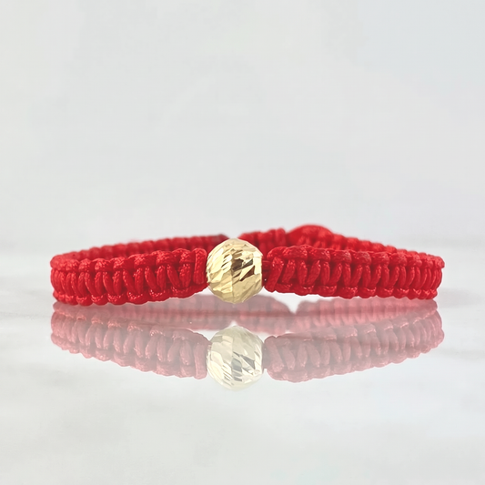 Pulsera Roja Bola Diamantada 6mm 1 Und Oro Amarillo 18K (A.C)