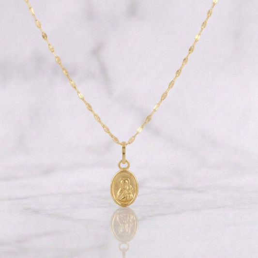 Set Cadena Flor Espejo + Dije Virgen del Carmen / 1.2g / 45cm Oro Amarillo 18K