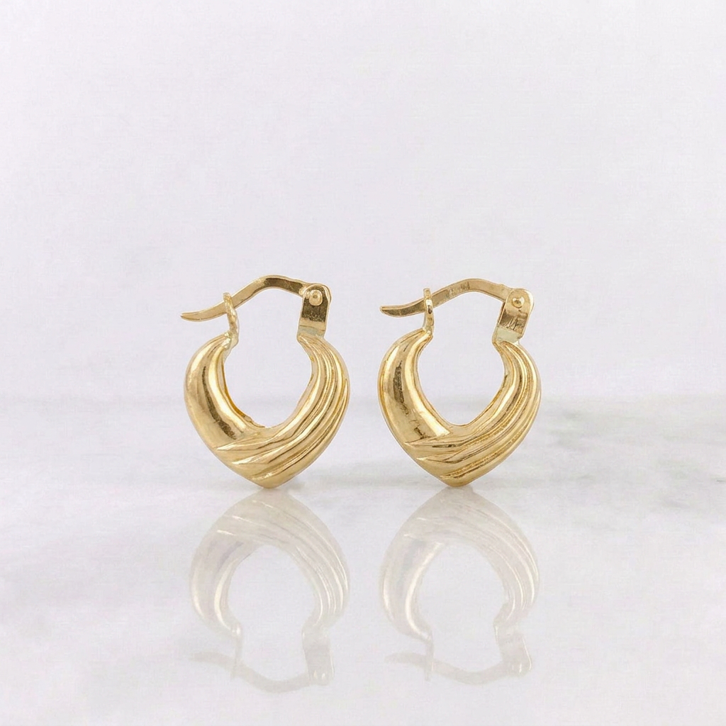 Candongas Corazon Rayado 1.15 g / 1.5 cm Oro Amarillo 18K