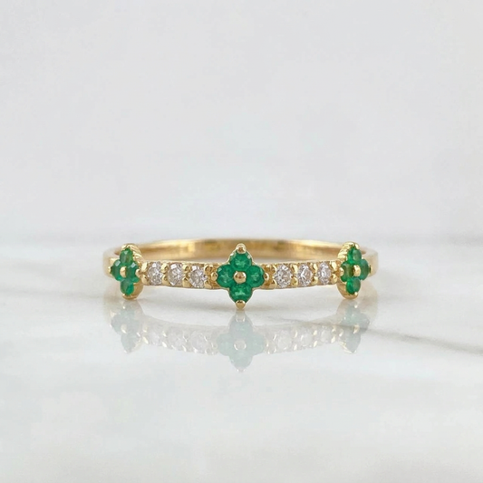 Anillo Trebol Mini Esmeraldas 14Pts Diamantes 06Pts 0.85gr / T6 1/2 / Oro Amarillo 18K %