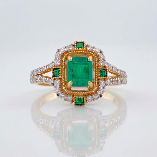 Anillo Fortuna Esmeralda 74pts 3.7gr / T6 3/4 / Dos Oros Amarillo Blanco 18K
