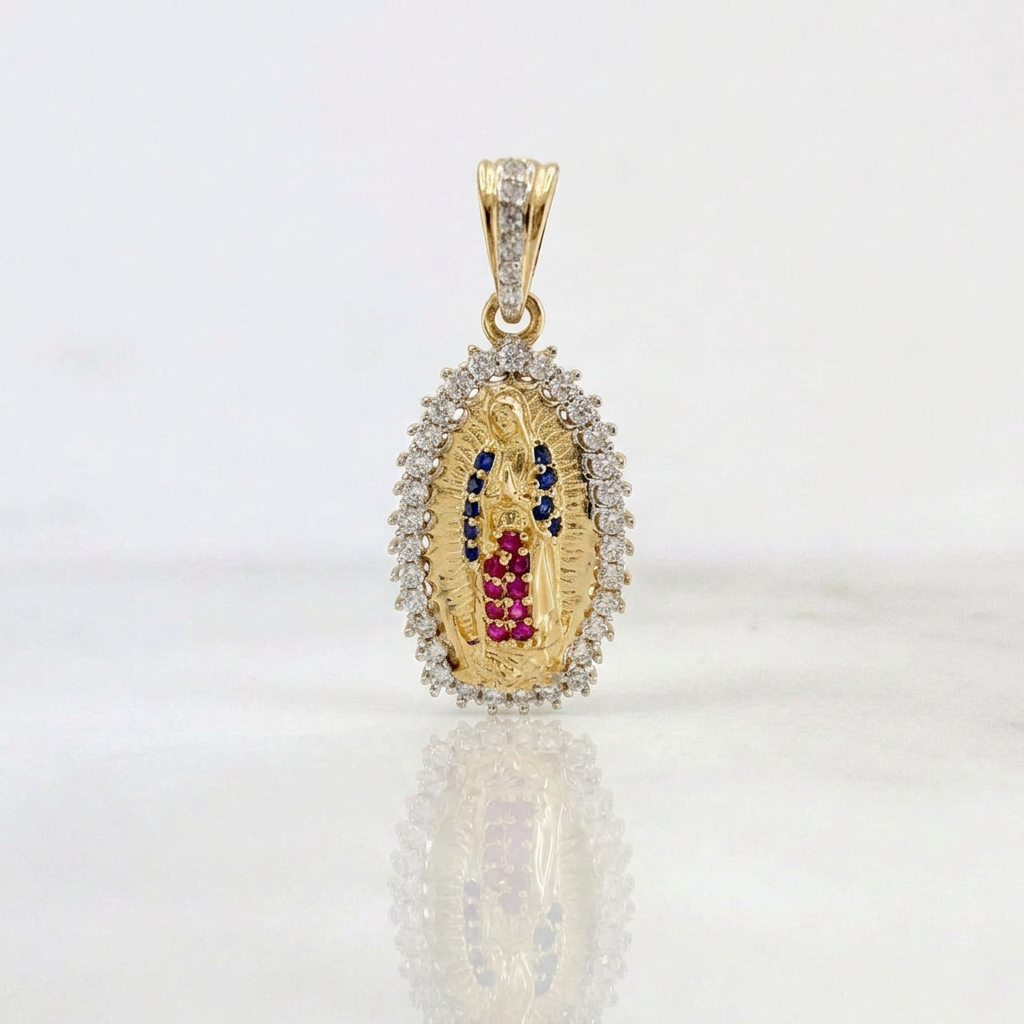 Dije Virgen Guadalupe 2.55gr / 2.7cm / Dos Oros Amarillo Blanco 18K