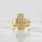 Anillo Cruz Cristo Bordeado 4.2g / T11 Dos Oros Amarillo Blanco 18K
