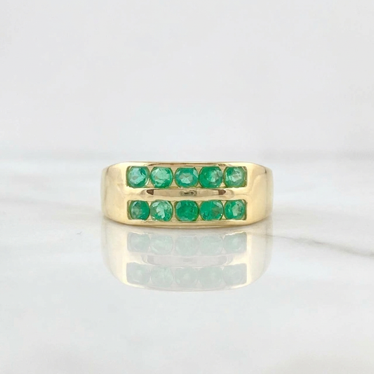 Anillo Carril Doble Linea Esmeraldas 52pts 2.8g / T7 1/4 Oro Amarillo 18K
