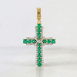 Dije Cruz Penitencia Esmeralda 1.34 Qts Diamantes 50 Pts 9gr / 4.6cm / Dos Oros Amarillo Blanco 18K
