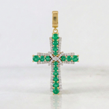 Dije Cruz Penitencia Esmeralda 1.34 Qts Diamantes 50 Pts 9gr / 4.6cm / Dos Oros Amarillo Blanco 18K