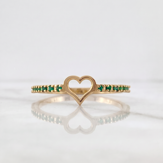 Anillo Corazon Esmeraldas 20Pts 1.35gr / T7 / Oro Amarillo 18K %