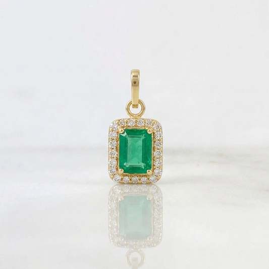 Dije Rectangulo Tupido Esmeralda 1,5qts 2.45gr / 2.2cm / Oro Amarillo 18K %