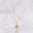 Set Cadena Flor Espejo + Dije Estrella de David / 1.2g / 45cm Oro Amarillo 18K