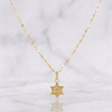 Set Cadena Flor Espejo + Dije Estrella de David / 1.15g / 45cm Oro Amarillo 18K