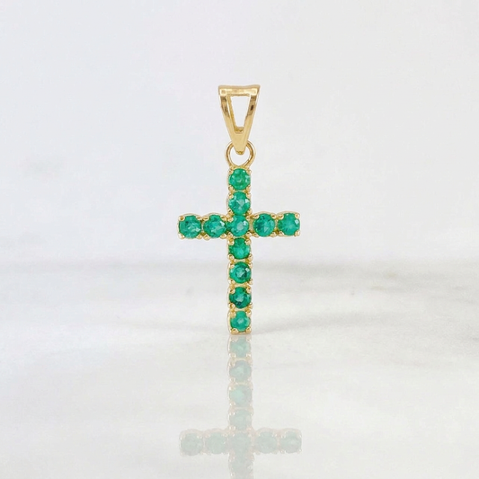 Dije Cruz Esmeraldas 0,5 Pts 0.75 g / 2 cm Oro Amarillo 18K