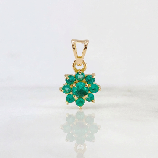 Dije Flor Nevada 50pts Esmeraldas 2.35gr / 2cm / Oro Amarillo 18K