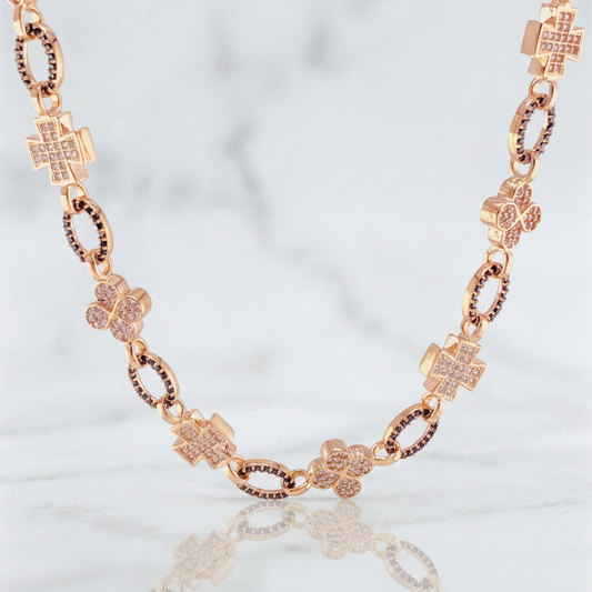 Cadena Rustico Cruz Trebol 51.65g / 70cm / 8.9mm Oro Rosa 18K