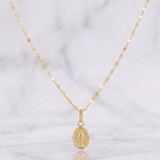 Set Cadena Flor Espejo + Dije Virgen Milagrosa / 1.2g / 45cm Oro Amarillo 18K