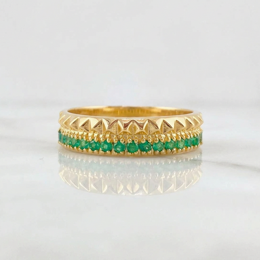 Anillo Doble Carril Triangular Esmeraldas 18pts 2.35g / T6 1/2 Oro Amarillo 18K