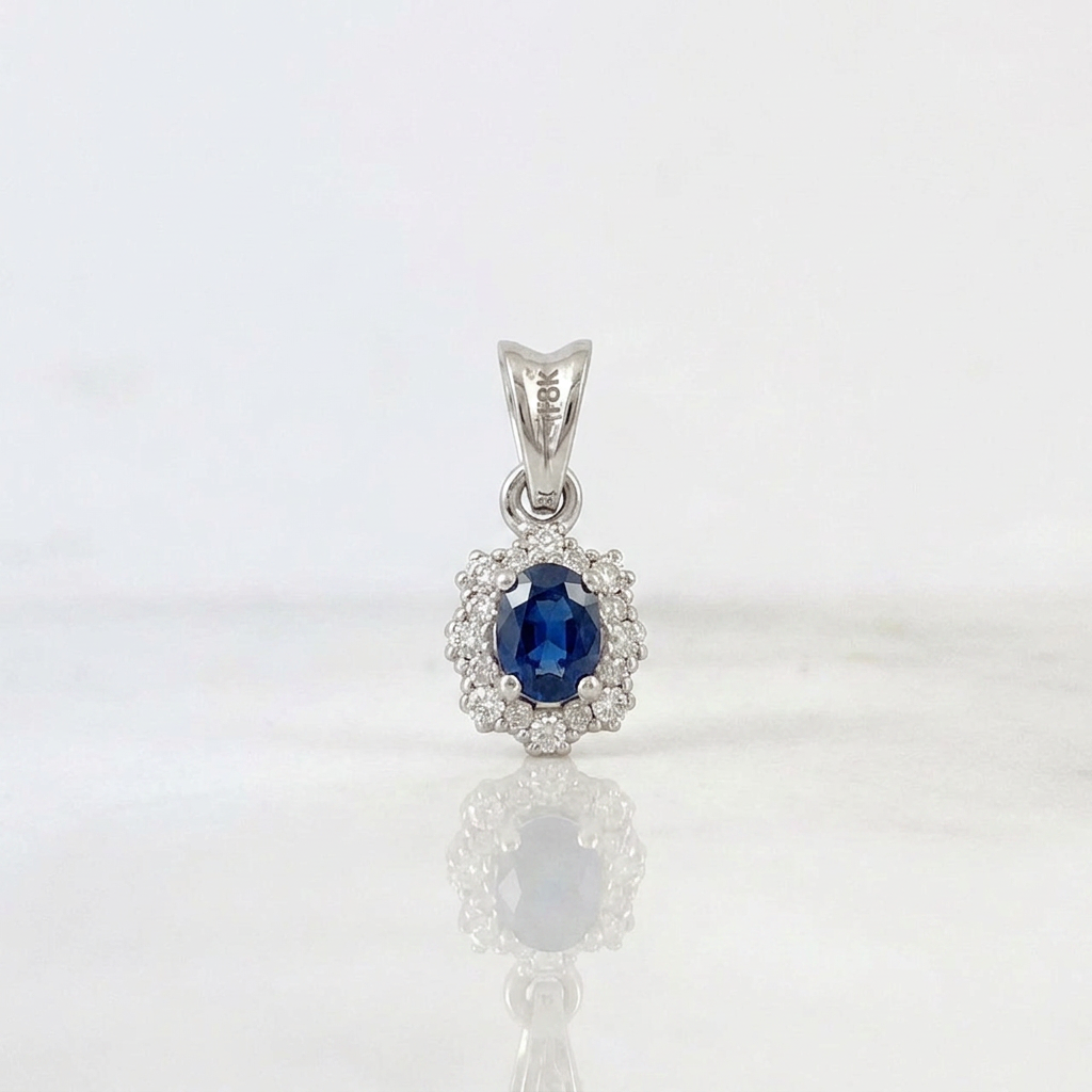 Dije Halo Zafiro 0.85gr / 1.3cm / Oro Blanco 18K %