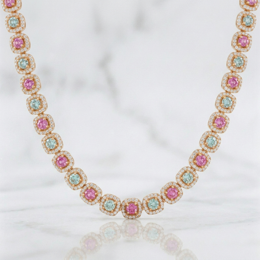 Cadena Tennis Moisanitas 2.665 qts 76.05g / 55cm / 7.36mm Oro Rosa 18K