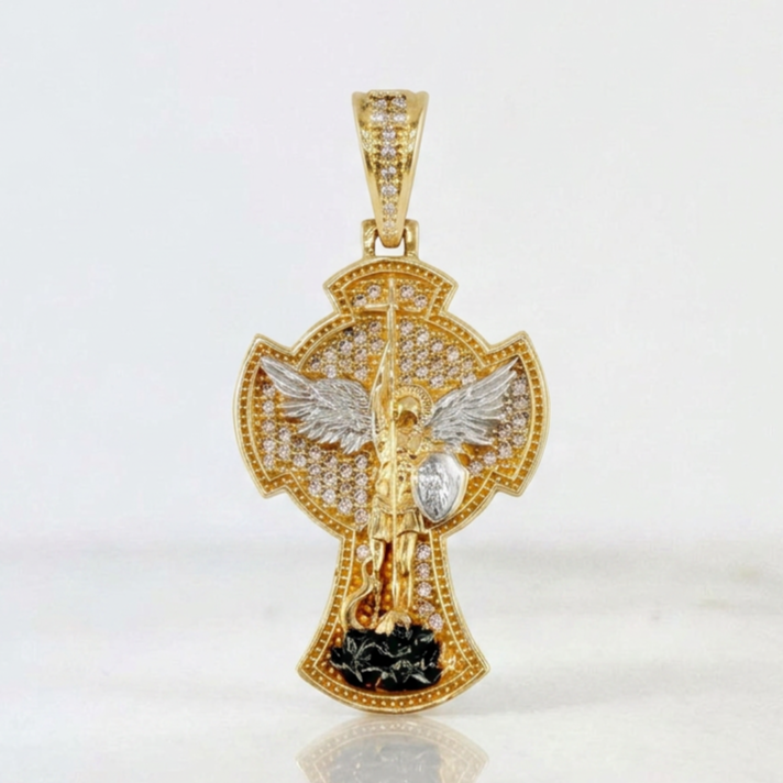 Dije San Miguel Arcangel 8.85gr / 4.1cm / Dos Oros Amarillo Blanco 18K